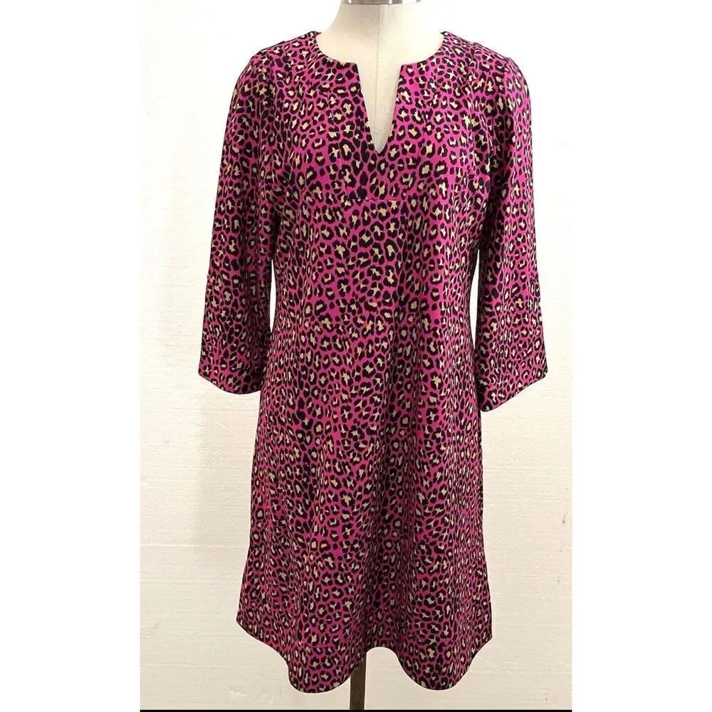 Jude Connally Size XS SplitâNeck Popover Dress Magenta Pink Animal Print Cheetah